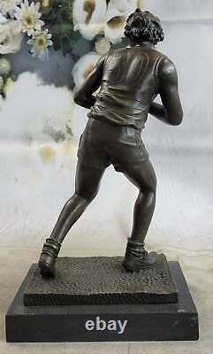 Art Deco 100% Bronze Marble Sculpture Statue Figure Rugby Foot Player Decor