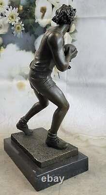 Art Deco 100% Bronze Marble Sculpture Statue Figure Rugby Foot Player Decor