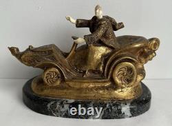 Art Deco 1903 bronze chryselephantine statue, SOMME automobilia, mechanical Valkyrie