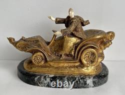 Art Deco 1903 bronze chryselephantine statue, SOMME automobilia, mechanical Valkyrie