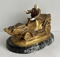 Art Deco 1903 bronze chryselephantine statue, SOMME automobilia, mechanical Valkyrie