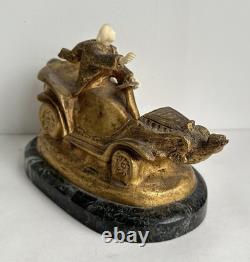 Art Deco 1903 bronze chryselephantine statue, SOMME automobilia, mechanical Valkyrie