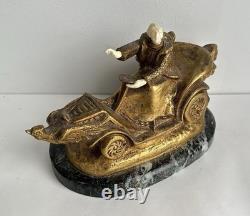 Art Deco 1903 bronze chryselephantine statue, SOMME automobilia, mechanical Valkyrie