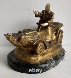 Art Deco 1903 bronze chryselephantine statue, SOMME automobilia, mechanical Valkyrie