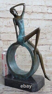 Art Deco Abstract Sculpture Woman Sitting in the Bronze Circle Statue