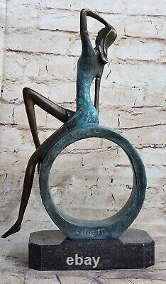 Art Deco Abstract Sculpture Woman Sitting in the Bronze Circle Statue