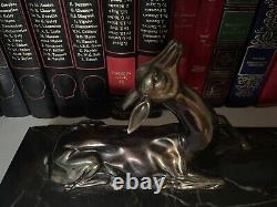 Art Deco Animal Statues: Couples of Deer in Regulated Bronze Patinas on Marble Bases