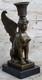 Art Deco Anniversary Nude Sphinx Woman Egyptian Lion Candle Holder Bronze Statue