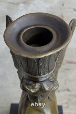 Art Deco Anniversary Nude Sphinx Woman Egyptian Lion Candle Holder Bronze Statue