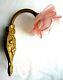 Art Deco Applique Gilded Bronze Carved From Cherries, Tulip Rose In Pink Glass