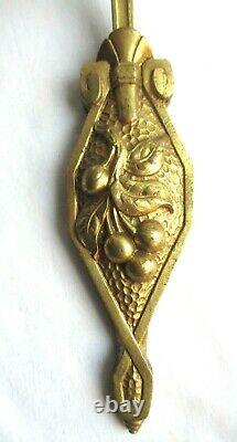 Art Deco Applique Gilded Bronze Carved From Cherries, Tulip Rose In Pink Glass