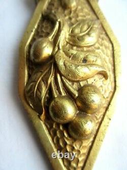 Art Deco Applique Gilded Bronze Carved From Cherries, Tulip Rose In Pink Glass