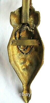 Art Deco Applique Gilded Bronze Carved From Cherries, Tulip Rose In Pink Glass