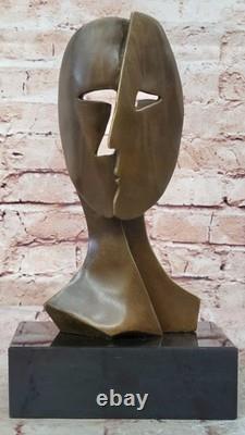 Art Deco Art Moderne Faces by Picasso Bronze Sculpture Marble Base Case