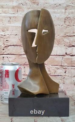 Art Deco Art Moderne Faces by Picasso Bronze Sculpture Marble Base Case