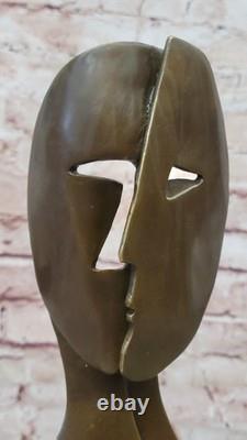 Art Deco Art Moderne Faces by Picasso Bronze Sculpture Marble Base Case