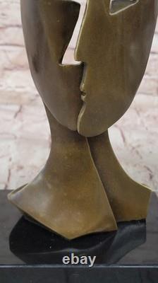 Art Deco Art Moderne Faces by Picasso Bronze Sculpture Marble Base Case