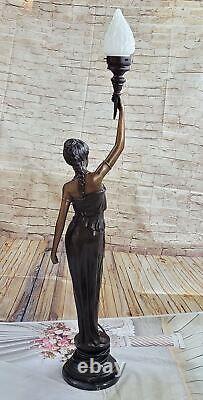 Art Deco / Art Nouveau High Woman French Lamp Bronze Sculpture Statue