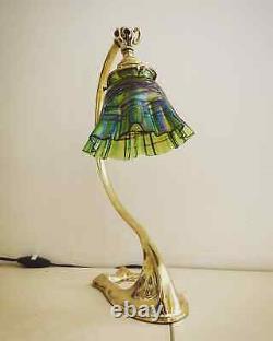 Art Deco / Art Nouveau Lamp Bronze. Irise Glass Tulip Attributed To Loetz