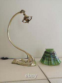 Art Deco / Art Nouveau Lamp Bronze. Irise Glass Tulip Attributed To Loetz