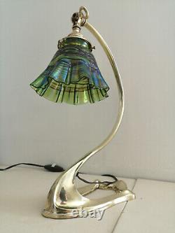 Art Deco / Art Nouveau Lamp Bronze. Irise Glass Tulip Attributed To Loetz