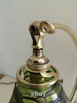 Art Deco / Art Nouveau Lamp Bronze. Irise Glass Tulip Attributed To Loetz