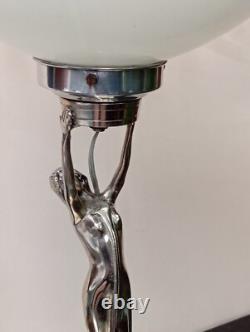 Art Deco/Art Nouveau Silvered Bronze Woman Lamp