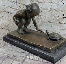 Art Deco Baby Chair Play Girl With Bronze Turtle Sculpture Figure