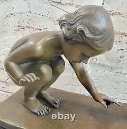 Art Deco Baby Chair Play Girl With Bronze Turtle Sculpture Figure