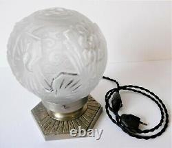 Art Deco Ball Lamp, Petitot & Muller Freres, Silver Bronze, Globe Paons, 1930
