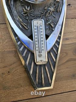 Art Deco Barometer & Thermometer with Parrots in Silvered Bronze