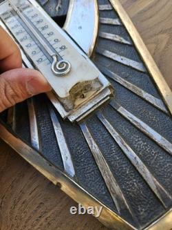 Art Deco Barometer & Thermometer with Parrots in Silvered Bronze