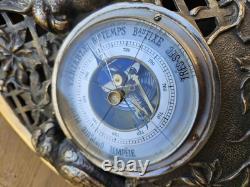 Art Deco Barometer & Thermometer with Parrots in Silvered Bronze