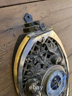 Art Deco Barometer & Thermometer with Parrots in Silvered Bronze