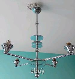 Art Deco Bauhaus Modernist Silvered Bronze Chandelier