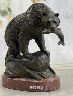 Art Deco Bears And Fish Museum Quality Opens By Jim Ponter Bronze Sculpture