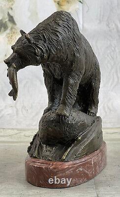 Art Deco Bears And Fish Museum Quality Opens By Jim Ponter Bronze Sculpture