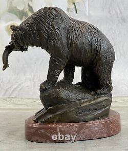 Art Deco Bears And Fish Museum Quality Opens By Jim Ponter Bronze Sculpture