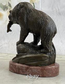 Art Deco Bears And Fish Museum Quality Opens By Jim Ponter Bronze Sculpture