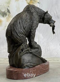 Art Deco Bears And Fish Museum Quality Opens By Jim Ponter Bronze Sculpture