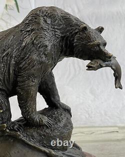 Art Deco Bears And Fish Museum Quality Opens By Jim Ponter Bronze Sculpture