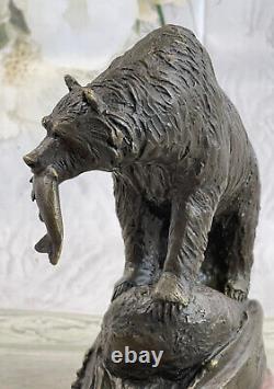 Art Deco Bears And Fish Museum Quality Opens By Jim Ponter Bronze Sculpture