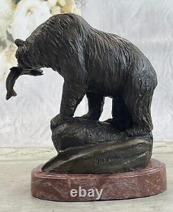 Art Deco Bears And Fish Museum Quality Opens By Jim Ponter Bronze Sculpture
