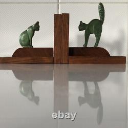 Art Deco Bookends Cats? Bronze on Old Wooden Base