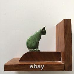 Art Deco Bookends Cats? Bronze on Old Wooden Base