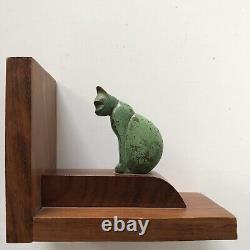 Art Deco Bookends Cats? Bronze on Old Wooden Base