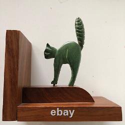 Art Deco Bookends Cats? Bronze on Old Wooden Base