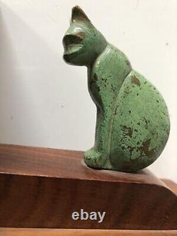 Art Deco Bookends Cats? Bronze on Old Wooden Base