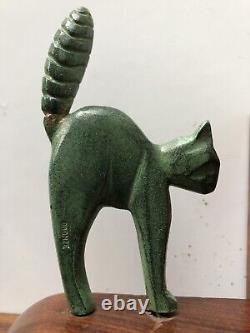 Art Deco Bookends Cats? Bronze on Old Wooden Base