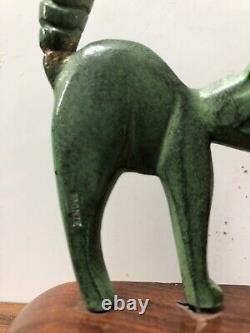 Art Deco Bookends Cats? Bronze on Old Wooden Base